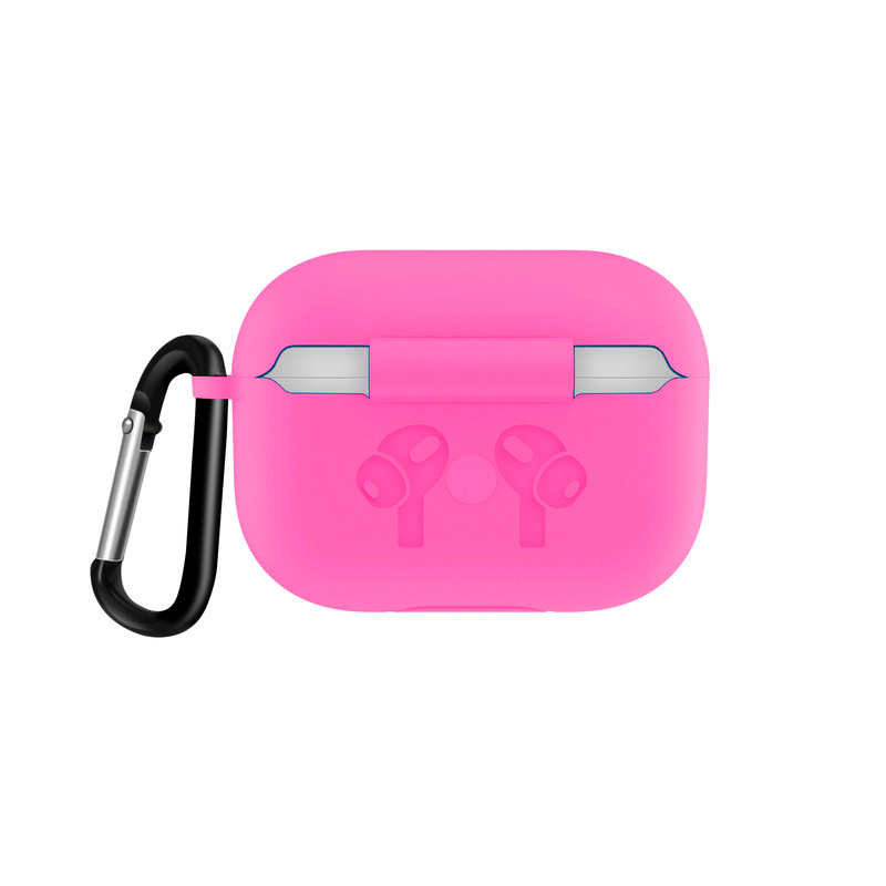 Airpod Pro Charging Case Protective Silicone Cover Skin with Hang Hook Clip (Hot Pink)
